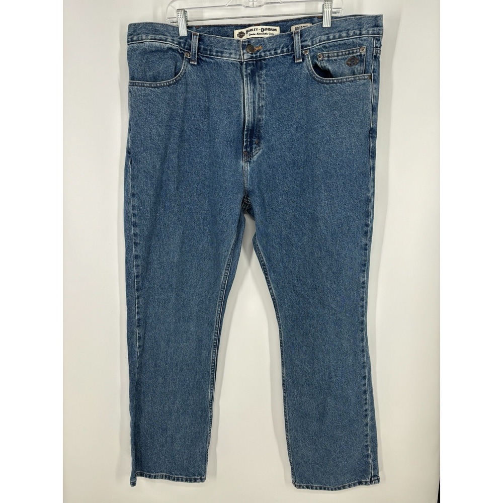Harley Davidson Vintage Y2K Baggy Bootcut Medium Wash Jeans Embroidered 42x32